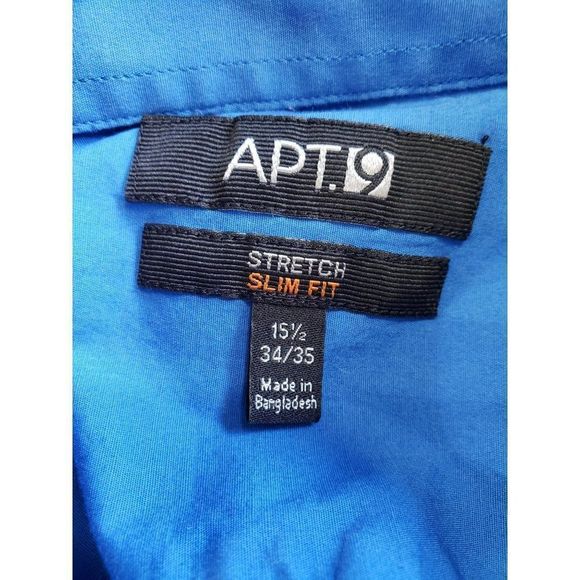 Apt.9 Stretch Slim Fit Royal Blue Neck Size 15 and a half 34/35 Men's Button Up - Picture 4 of 7